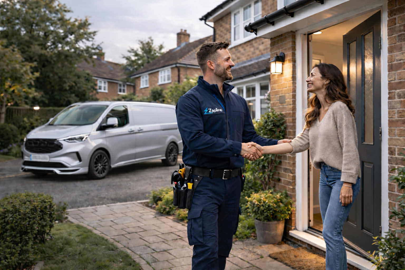 Zapline tradesperson greeting a customer at their front door